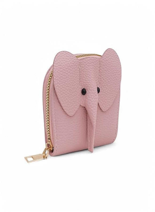 SAMTROH Multi Slot ID Card Clip Cute Card Bag Elephant Zipper Small Wallet for Women (Pink) - Image 1